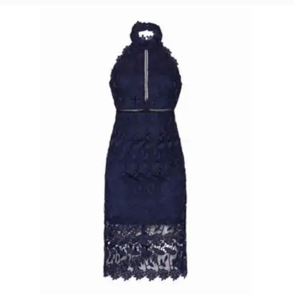 ✨️Bardot Navy Blue Lace Halter Midi Dress - Size 8 NWT - Picture 2 of 11